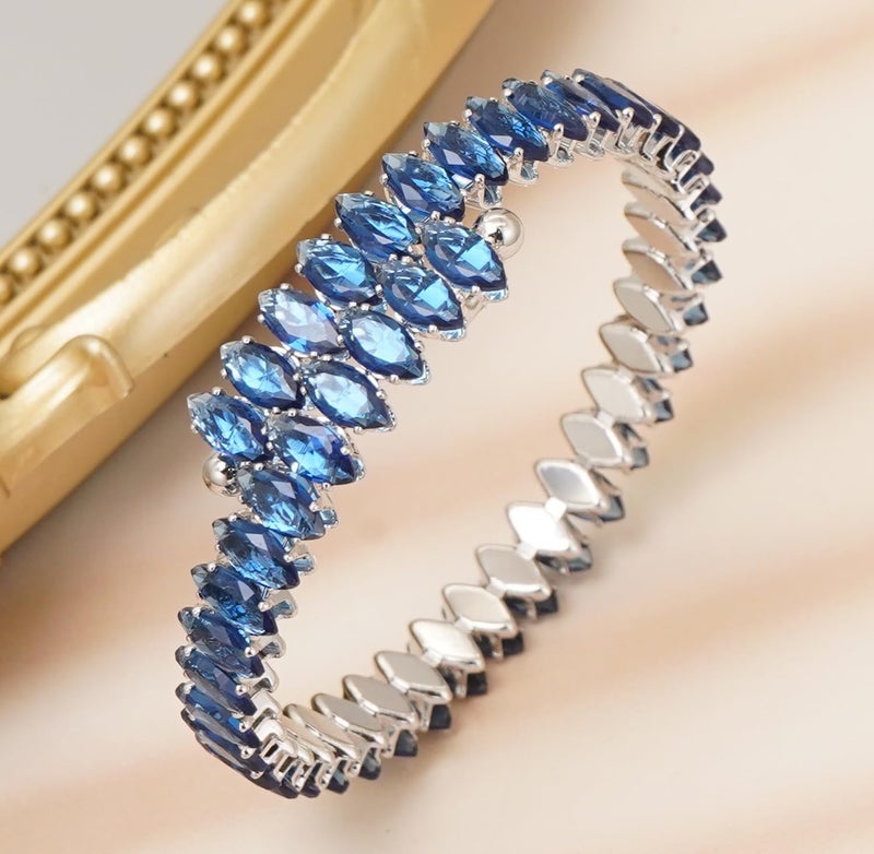 Wovanoo Rhinestone Cuff Bracelet Cubic Zirconia Tennis Bracelets Open Adjustable Elastic Bangle for Women - Image 4